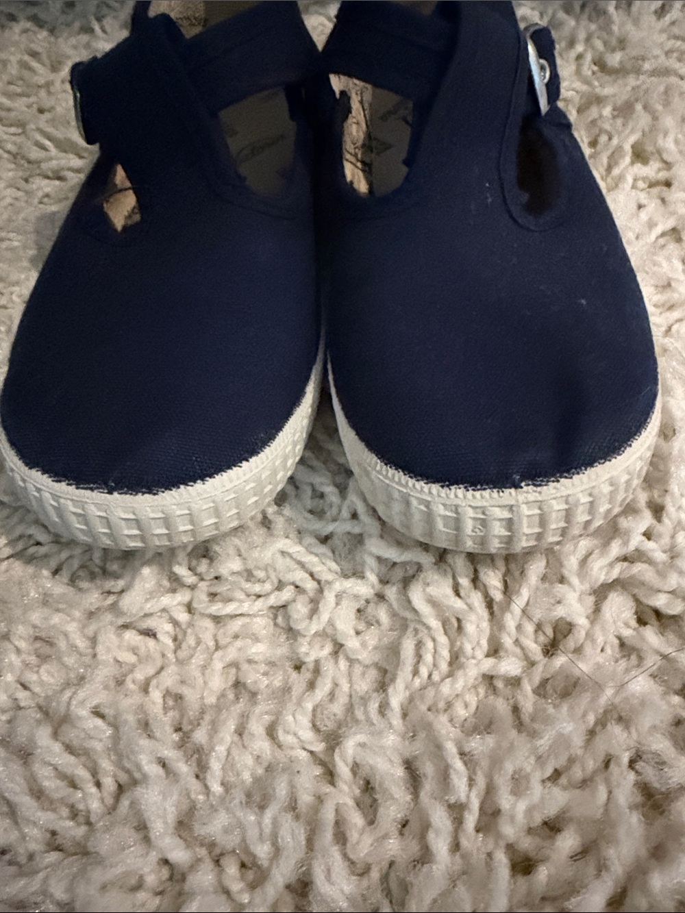 Classic Navy Canvas T-Strap Kids Dress Shoes - Picture 4 of 5